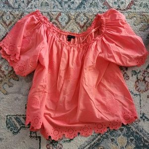 LANE BRYANT Embroidered Peasant Top Coral 18/20